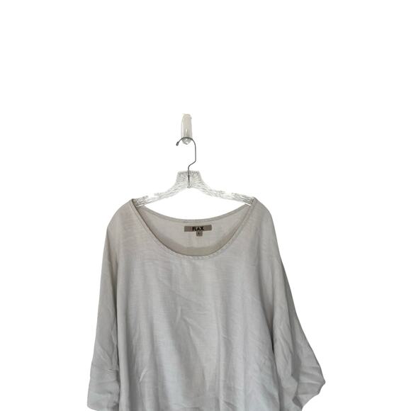 Flax Blouse Beige Linen Short Sleeve‎ Scoop Neck Lagenlook Coastal Grandma Large - Picture 5 of 12